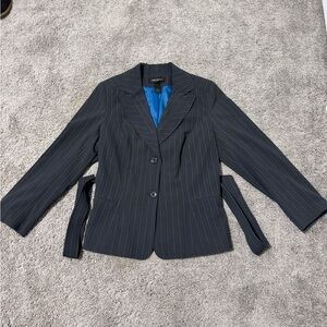 Lane Bryant Jacket Blazer Coat Belted Charcoal Gray Long Sleeve Stretch 16 Blue